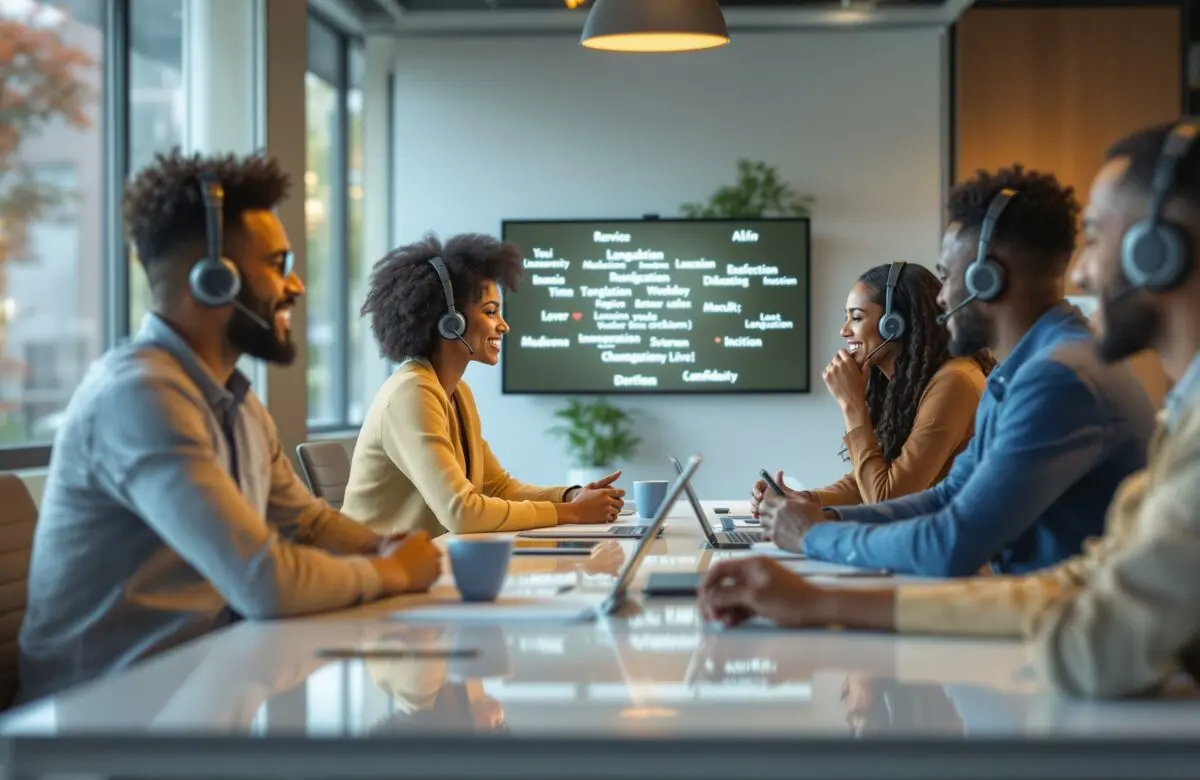 Team size, language direction, session length and subject matter are confirmed for each interpreted assignment. Team of professional interpreters using headsets for simultaneous interpretation